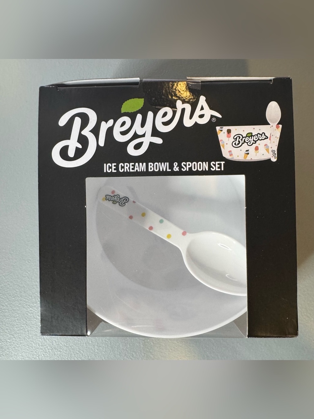 Breyers Ice Cream Bowl & Spoon Set - White with Multicolor Dots gift set novelty